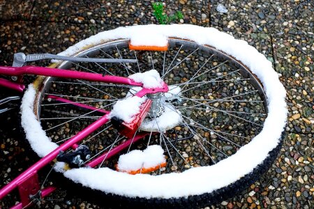 Bicycle object snow photo