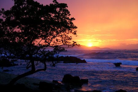 Sunset landscape with big waves in Puerto Rico