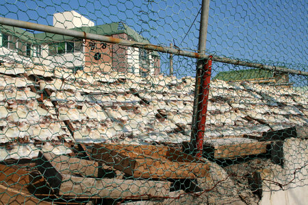 Squid out to dry Opposite the Chain Linked Fence in Mokpo, South Korea photo