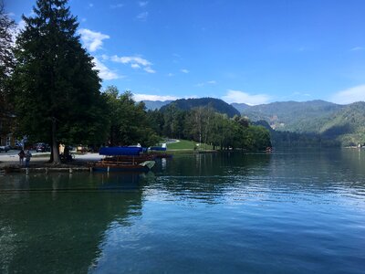 Medieval castle on the Bled lake photo