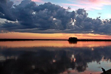 Pond sunset sky