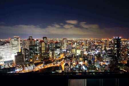 The Cityview of Osaka at night with lights in Japan photo