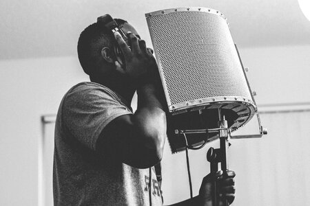Man Singing in Music Studio photo