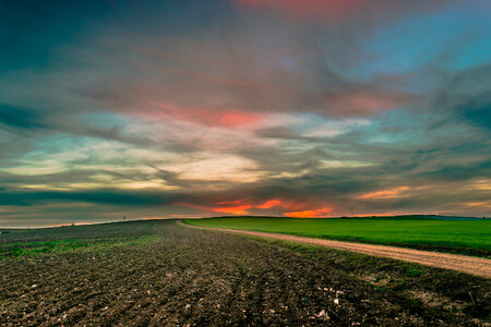 Green Field and Beautiful Sunset photo