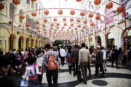 Red Lanterns hanging above the streets in Macau photo
