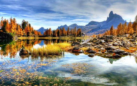 Beautiful Landscape with Mountains and Lakes with sky in Italy photo
