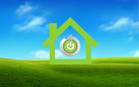 Nature concept with green button, eco house