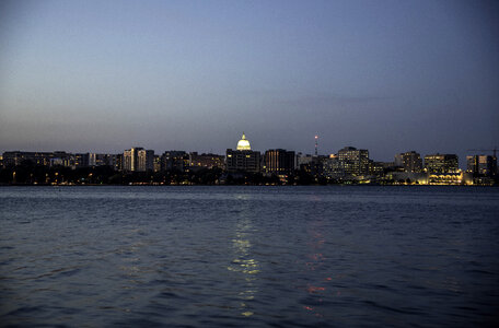 Far off skyline of Madison at Night