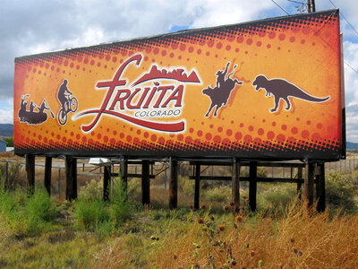 Interstate 70 sign at Fruita exit in Colorado photo