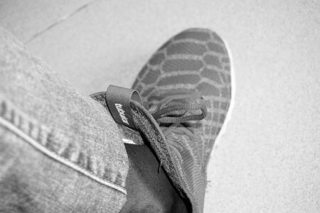 Shoe black and white leg photo