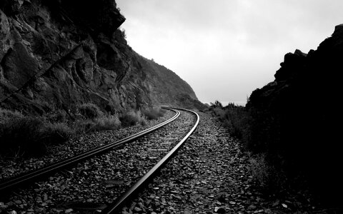 Transportation black and white gray train photo