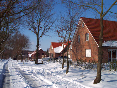 House in winter snow photo