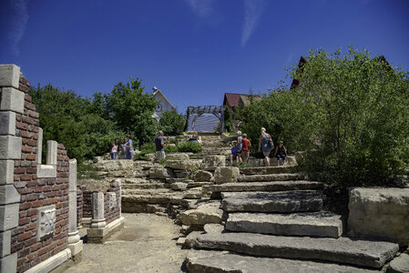 Fake walls and large rock steps at New Glarus Brewery photo