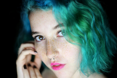 Freckled Girl with Blue Hair photo