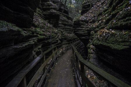Wooden Walkway between the rocks in Wisconsin Dells
