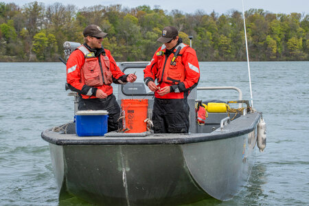 USFWS Fisheries crew in boat preparing for lake sturgeon field work-1