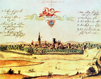 Drawing of Ostrava in 1728 in Czech Republic