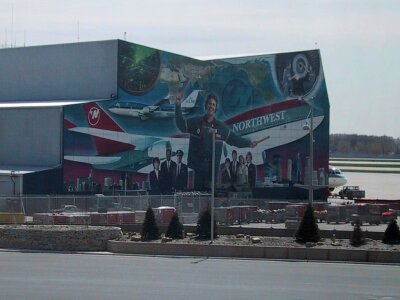 Airport building mural