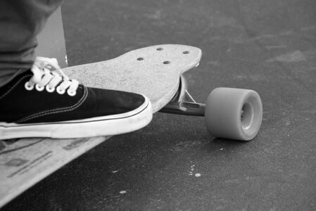 Skateboard black and white table photo