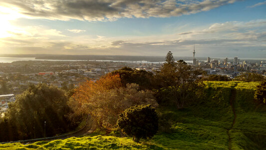 Landscape and cityscape with light from above in Auckland, New Zealand photo
