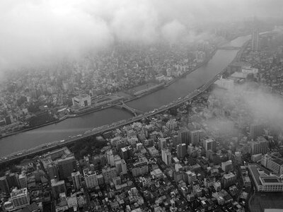 Tokyo tokyo sky tree black and white photo