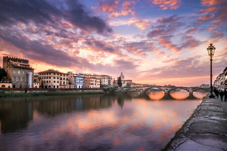 Sunset at the River in Historic Italian Town photo