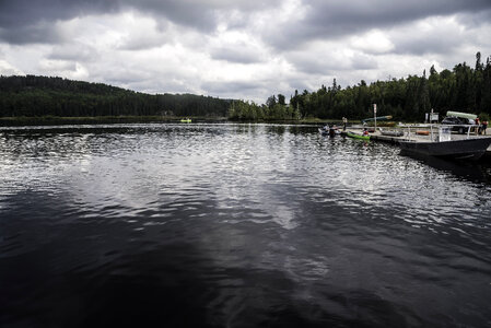 Boats and landscape on the lake in Algonquin Provincial Park, Ontario photo