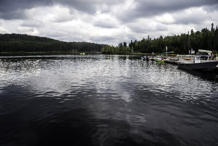 Boats and landscape on the lake in Algonquin Provincial Park, Ontario