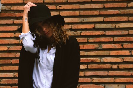 Model Woman Brick Wall photo