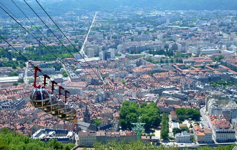 Cable Cars in Cityscape in Grenoble, France photo