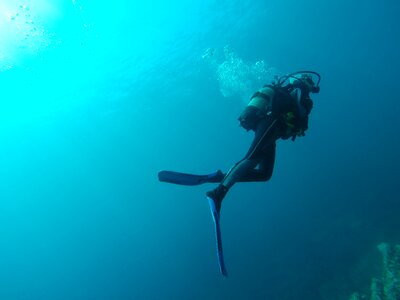 Diver blue submarine photo