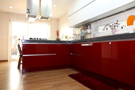 Kitchen interior red photo