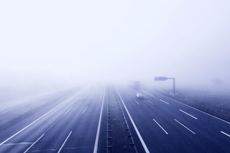 Blue cars fog photo