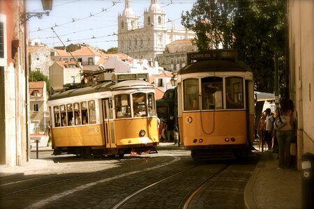 Two trams passing photo