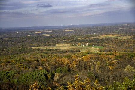 Landscapes in Autumn of Farms and trees under the sky photo