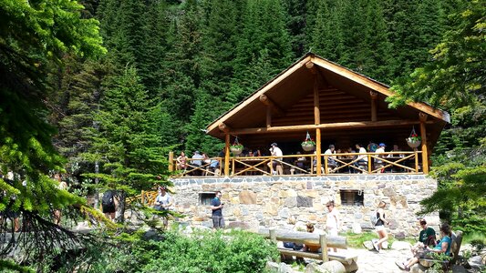 Log cabin lodge on Emerald Lake, Banff National Park, Canada photo