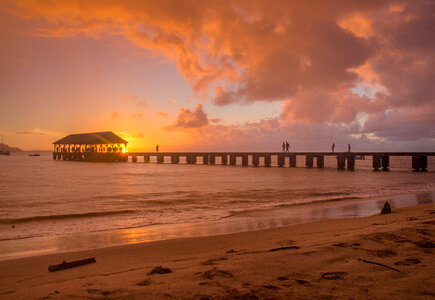 Pier at Sunset, Hanalei Bay, Kauai Island, Hawaii photo