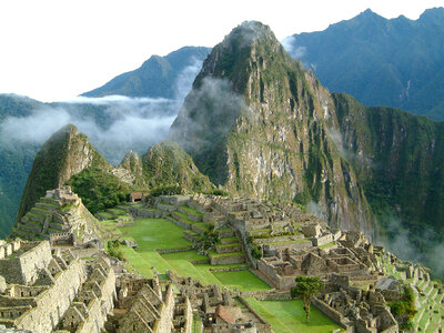Mountainside and structures of Machu Picchu, Peru
