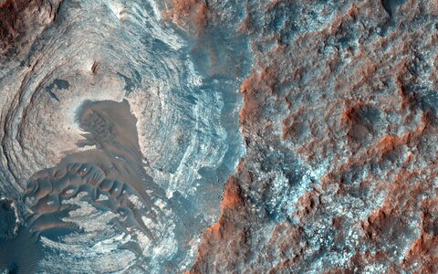 Layers and Dark Dunes on the Surface of Mars photo