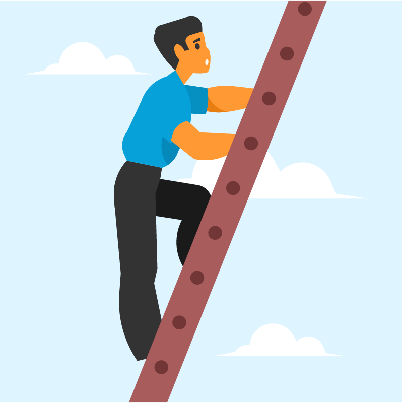 Businessman Climbing Ladder Towards Goals