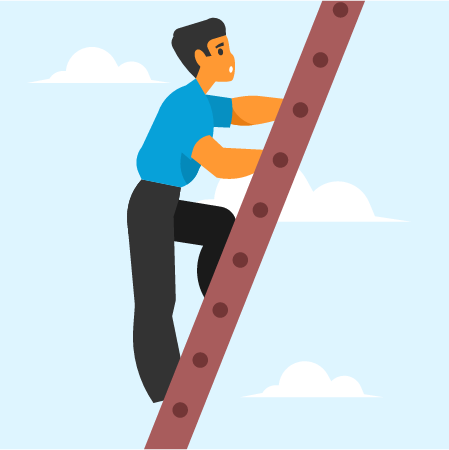 Businessman Climbing Ladder Towards Goals