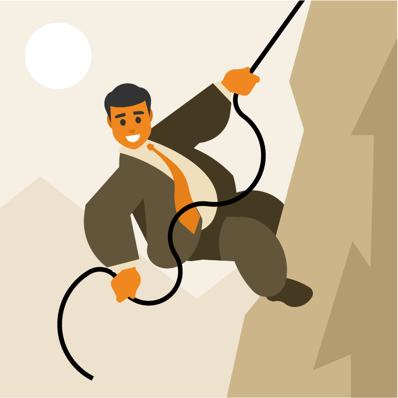 Businessman Scaling Heights Using Rope
