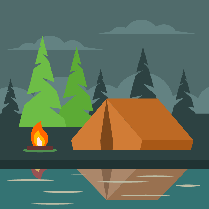 Camping Scene with Tent and Bonfire