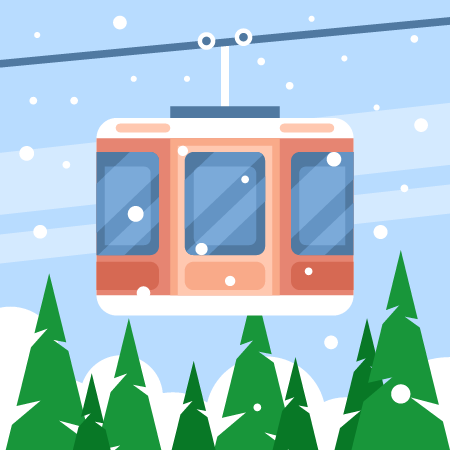 Cartoon Gondola Lift for Skiers