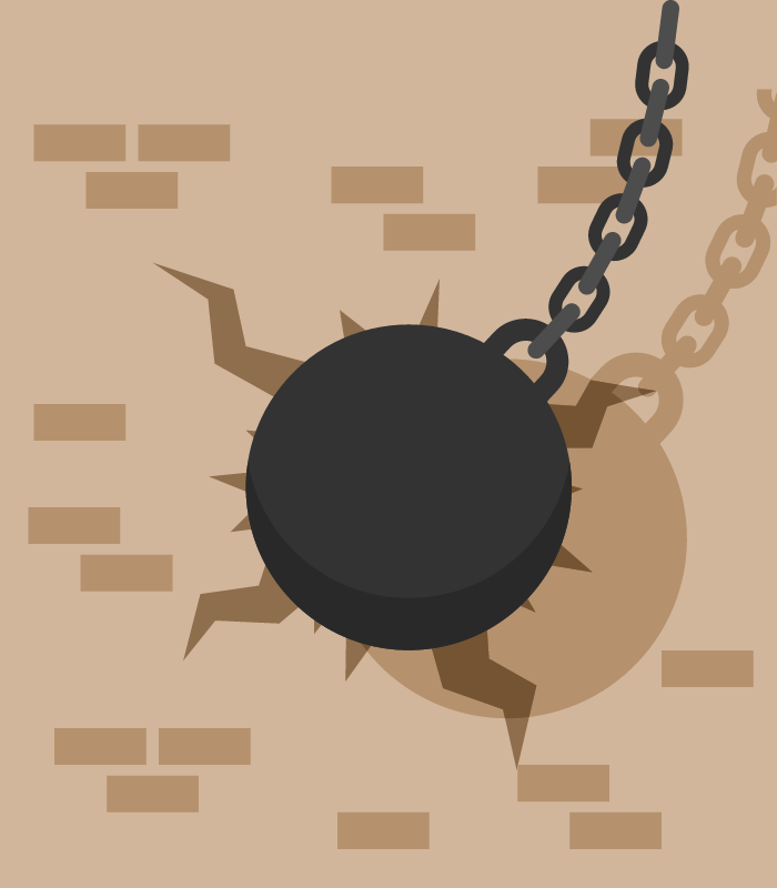 Demolition of Wall with Wrecking Ball