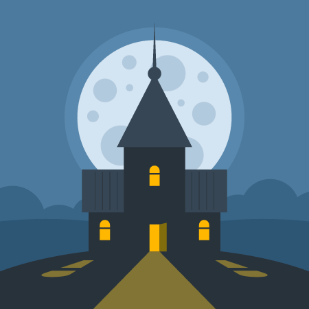 Full Moon Shining Over Haunted House