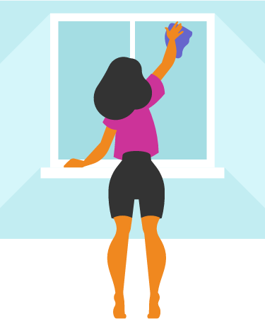 Girl Cleaning Window with Cloth for Shine