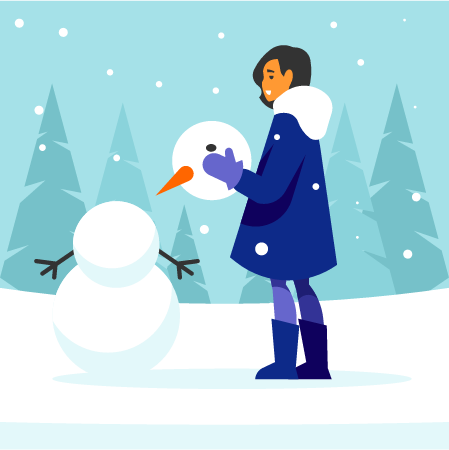 Girl Making a Snowman in Winter Fun