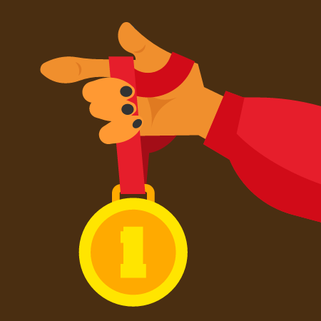 Hand Holding a Golden Medal for Victory