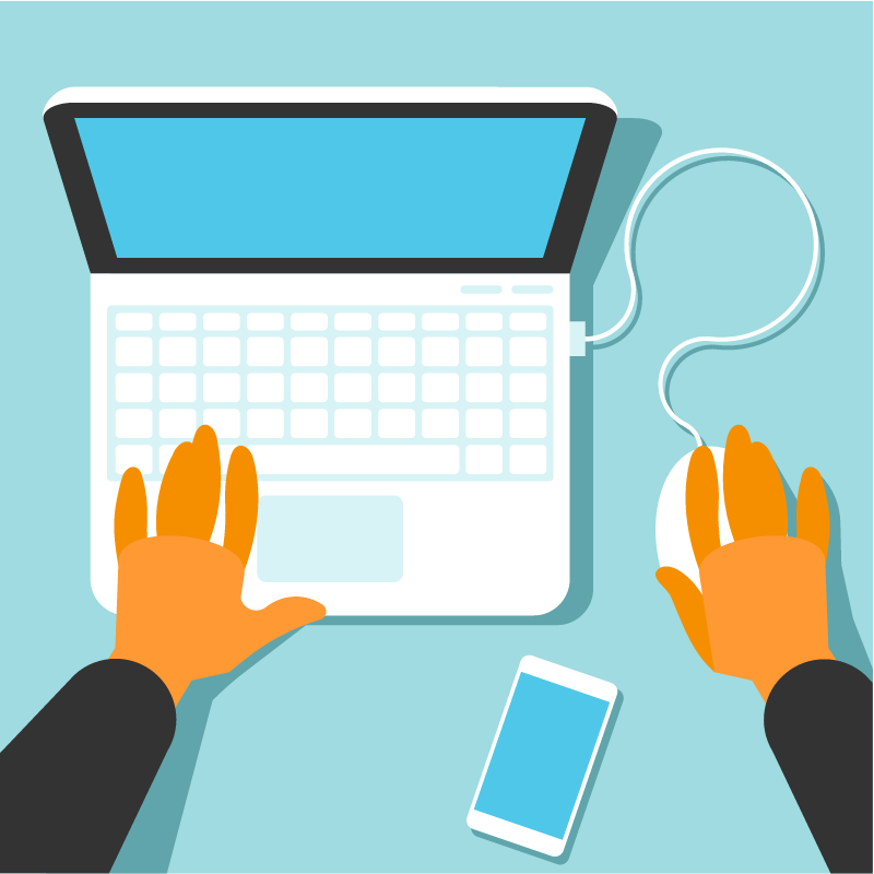 Hands Working on Laptop and Smartphone Together